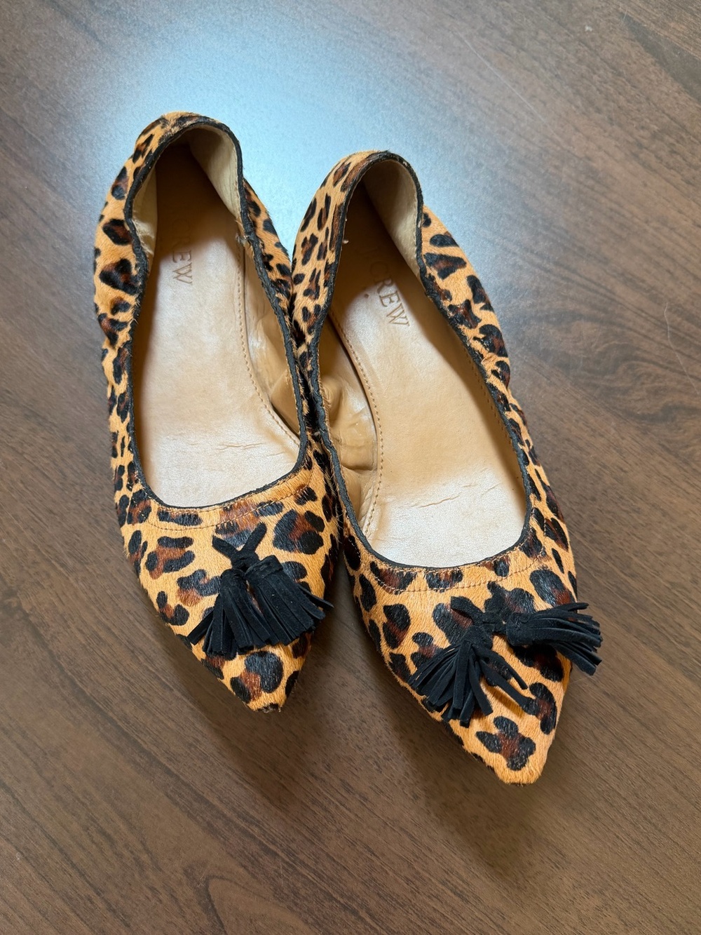 J. Crew Factory Leopard Print Calf Hair Pointed Toe Tassel Ballet Flats 7